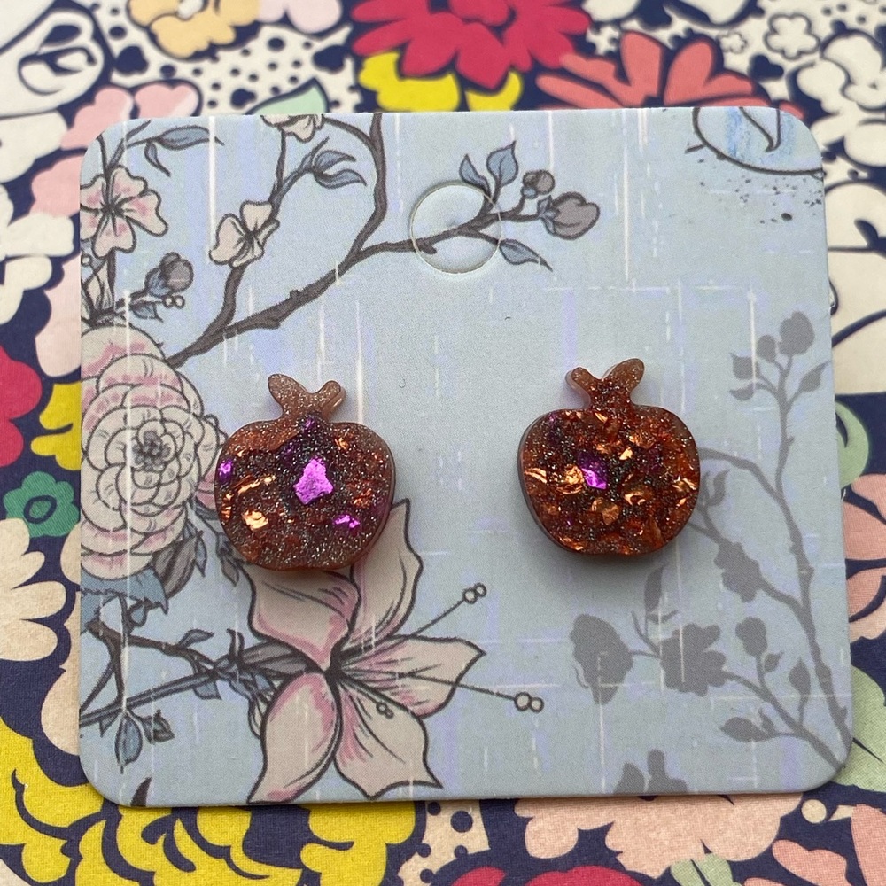 3 for $12 - Handmade Apple Chunky Glitter Sterling Silver Earrings